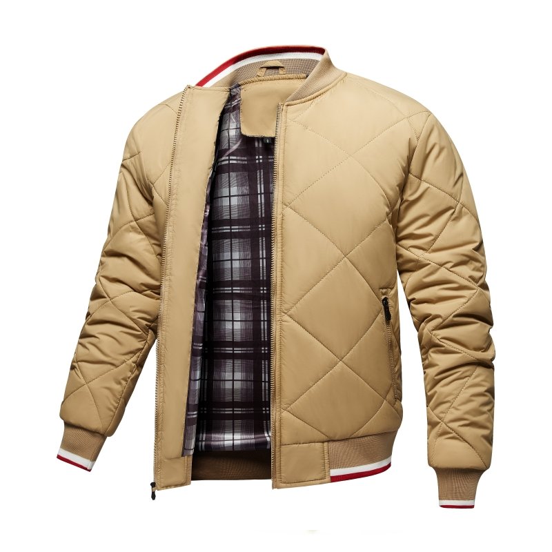 Men's Quilted Diamond Pattern Bomber Jacket