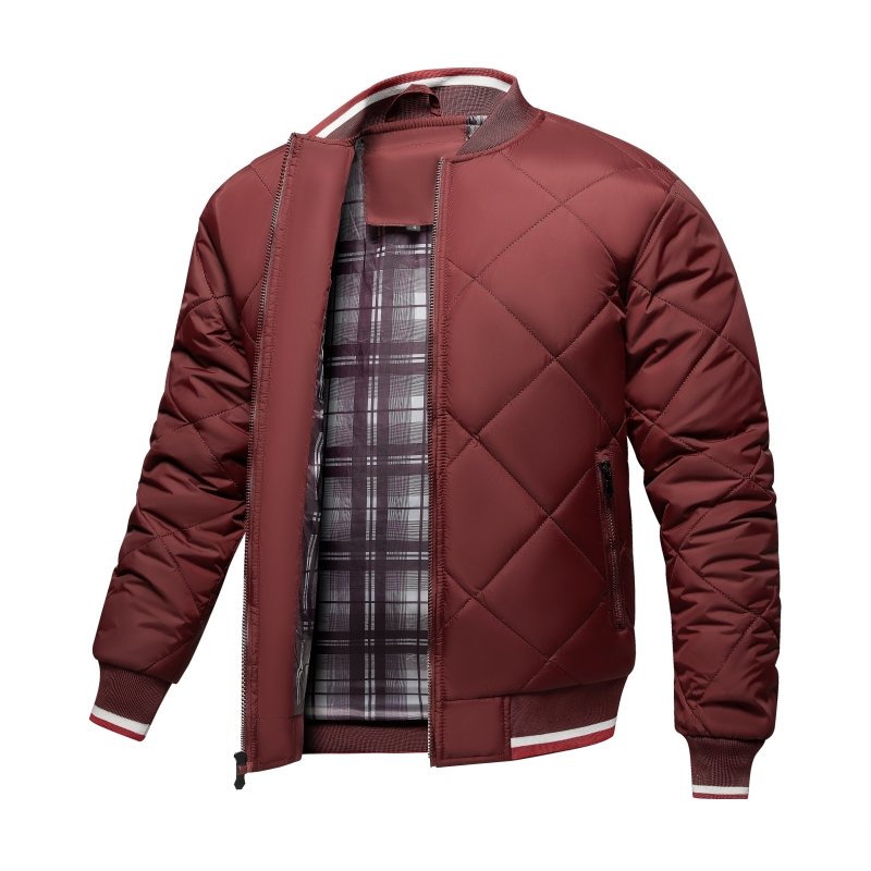 Men's Quilted Diamond Pattern Bomber Jacket