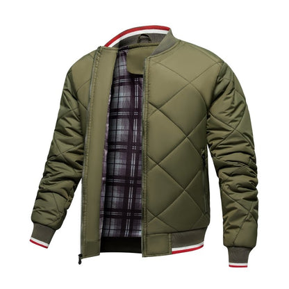 Men's Quilted Diamond Pattern Bomber Jacket