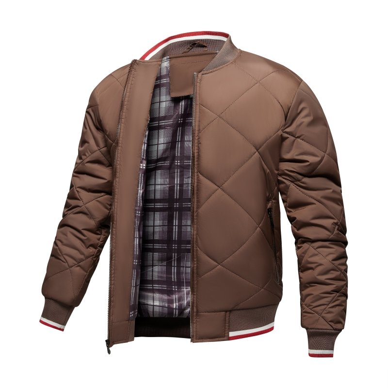 Men's Quilted Diamond Pattern Bomber Jacket