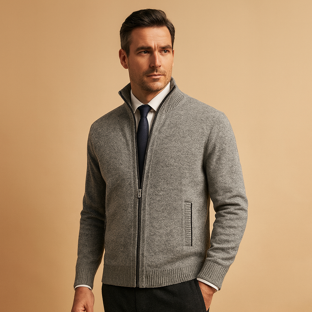 Men's Zipper V-Neck Sweater