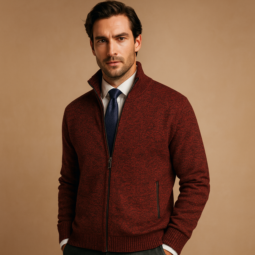 Men's Zipper V-Neck Sweater