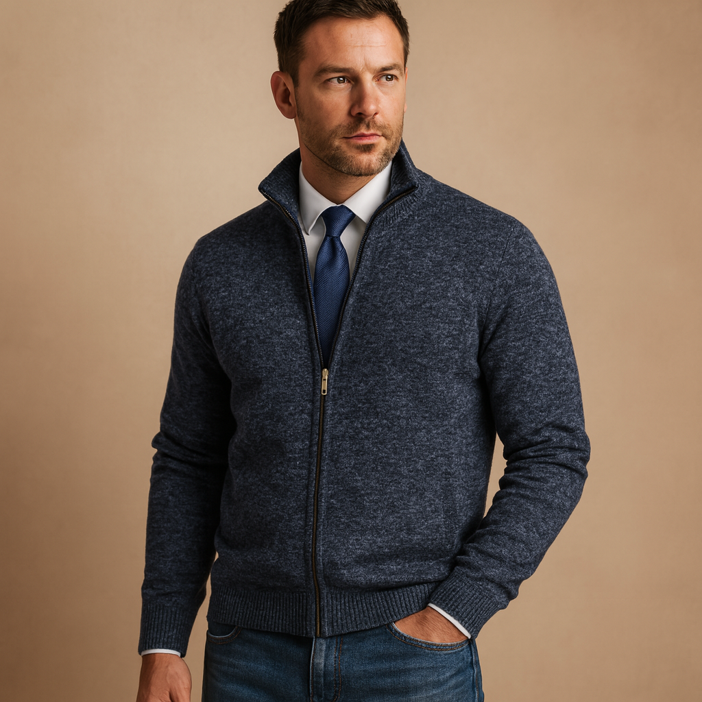 Men's Zipper V-Neck Sweater