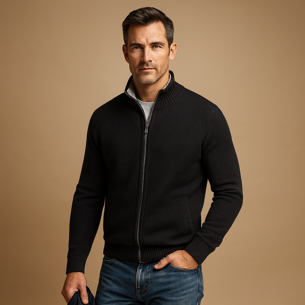 Men's Zipper V-Neck Sweater