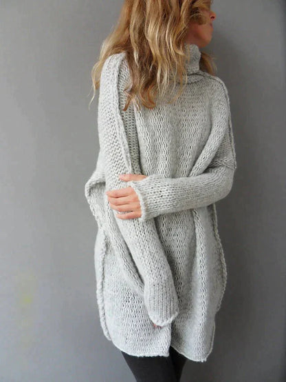 Elegante Damenpullover Grau Langarm Kragen - IdealeKleiden