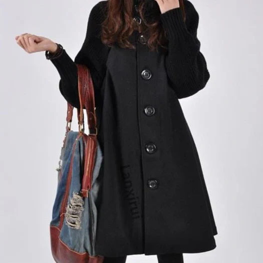 Winter Mantel Übergröße Wollmix Langärmlig - IdealeKleiden