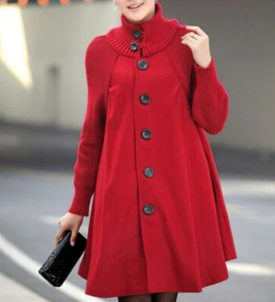 Patchwork Winter Coat for Women, Long Sleeve