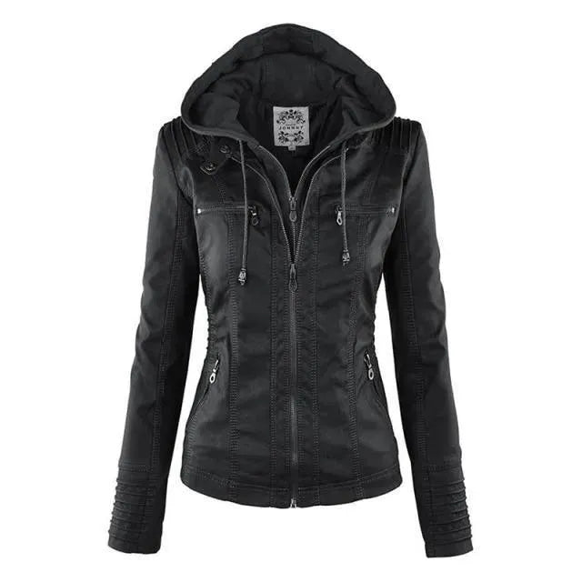 Stylish Leather Jacket Women Hooded