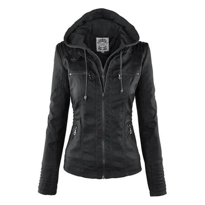 Stylish Leather Jacket Women Hooded