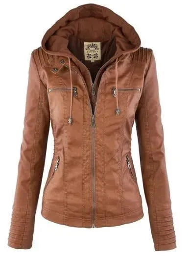 Stylish Leather Jacket Women Hooded