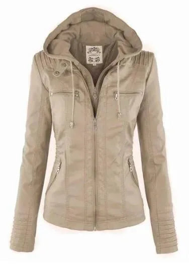 Stylish Leather Jacket Women Hooded