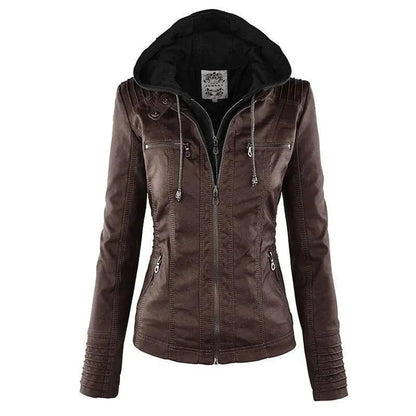 Stylish Leather Jacket Women Hooded