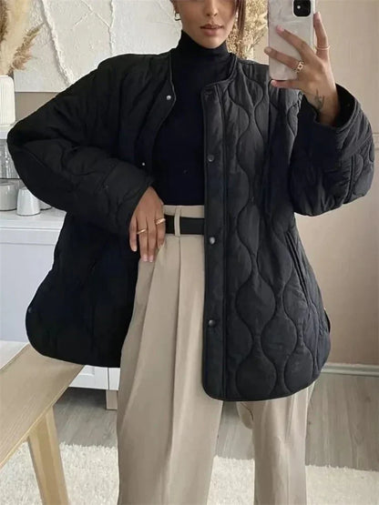 Lightweight Quilted Jacket Insulated Button Closure Outdoor