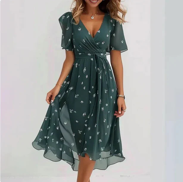 Sommerkleid Damen Blumenmuster Wickelkleid - IdealeKleiden