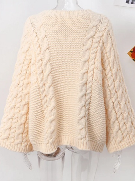 Weite Strickjacke Damen Rundhals Pullover Herbst Winter - IdealeKleiden