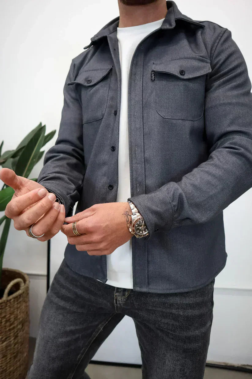 Men's Cotton Overshirt Button Placket Modern