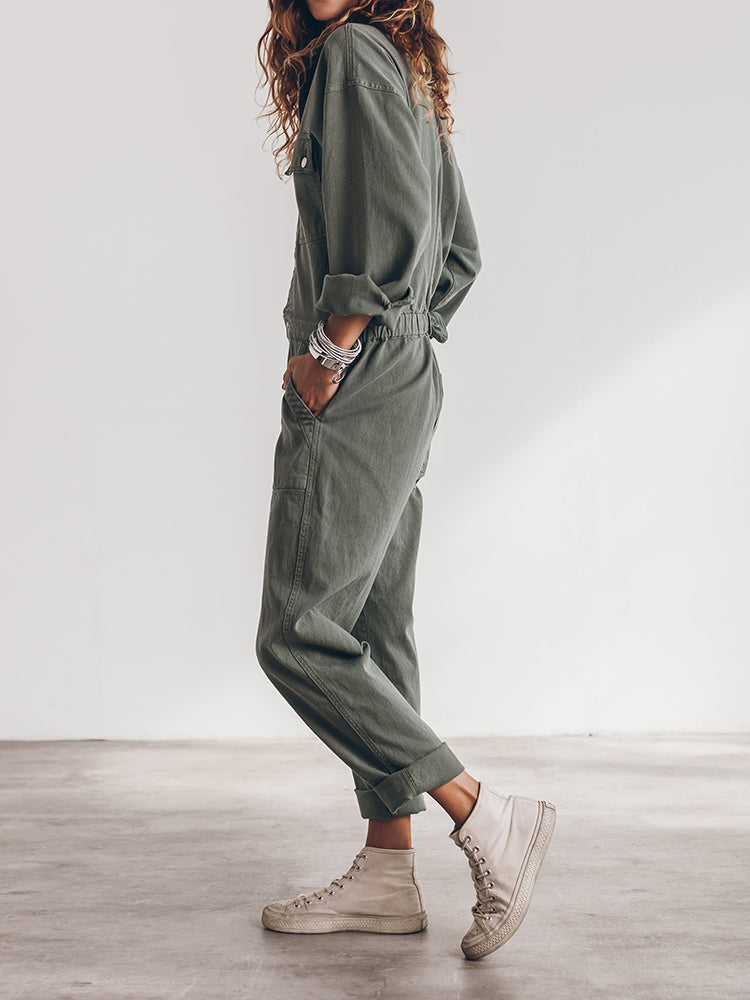 Praktische Damen-Overall mit Langen Ärmeln und Taschen - IdealeKleiden
