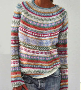 Women's Round Neck Knitted Sweater Classic Style