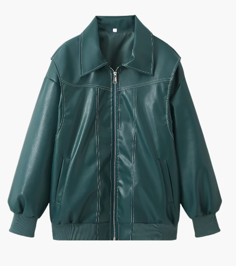 Fashionable Bomber Jacket Oversized Faux Leather Trendy Jacket Streetwear