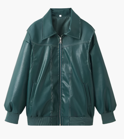 Fashionable Bomber Jacket Oversized Faux Leather Trendy Jacket Streetwear