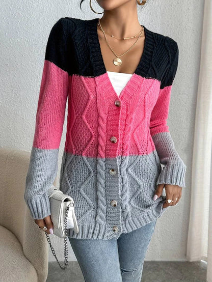 Fashionable Women's Vest Color Block Pattern Button Closure