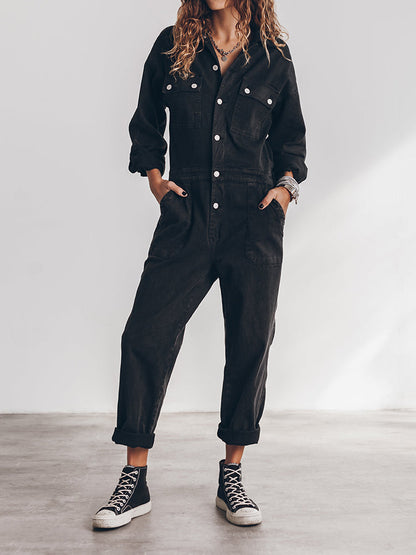Practical Women's Jumpsuit with Long Sleeves and Pockets