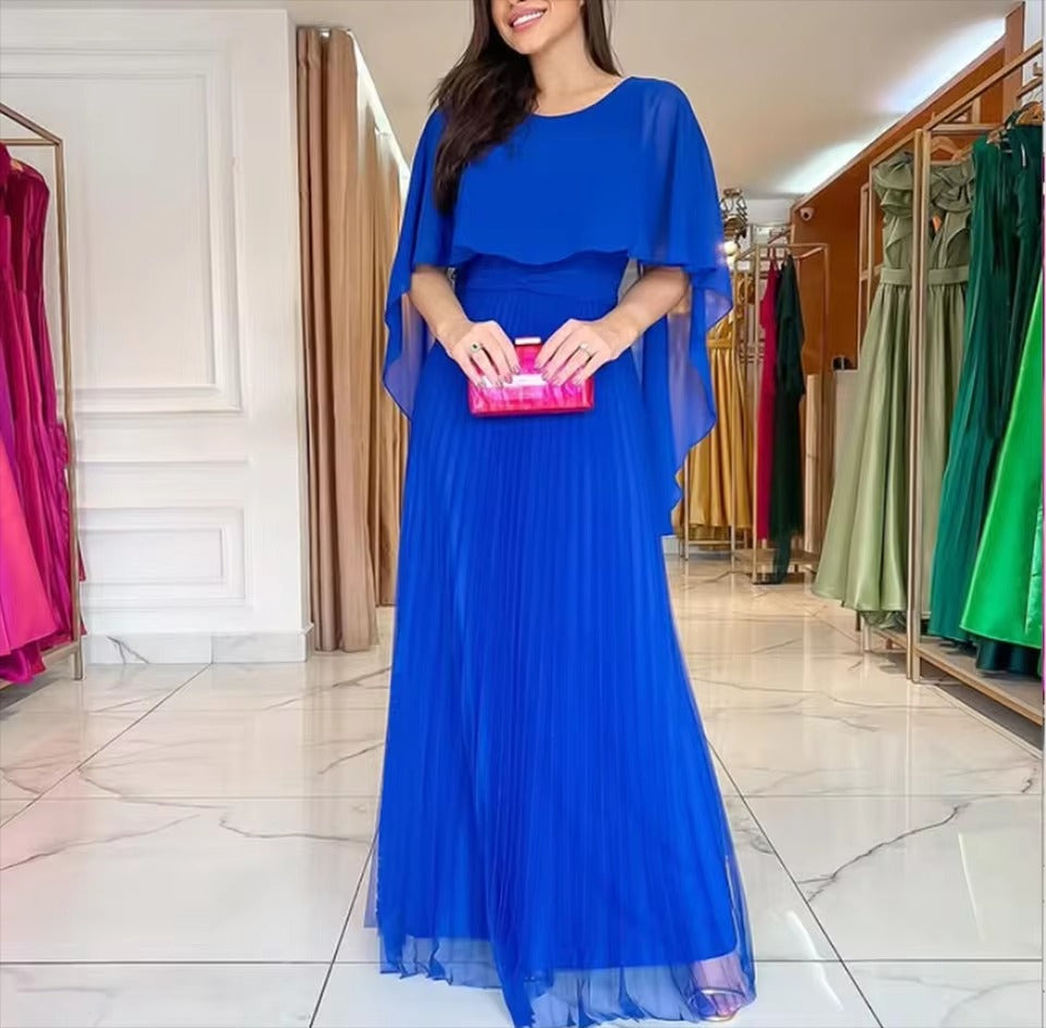 Elegantes Damen Kleid mit Cape Ärmeln Lang - IdealeKleiden