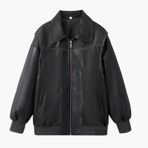 Fashionable Bomber Jacket Oversized Faux Leather Trendy Jacket Streetwear