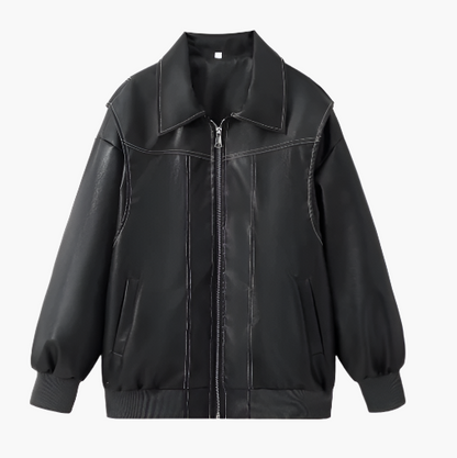 Fashionable Bomber Jacket Oversized Faux Leather Trendy Jacket Streetwear