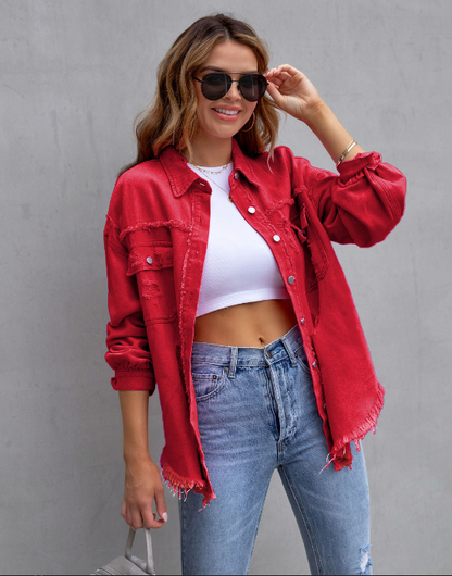 Ripped Denim Jacket Oversized Style
