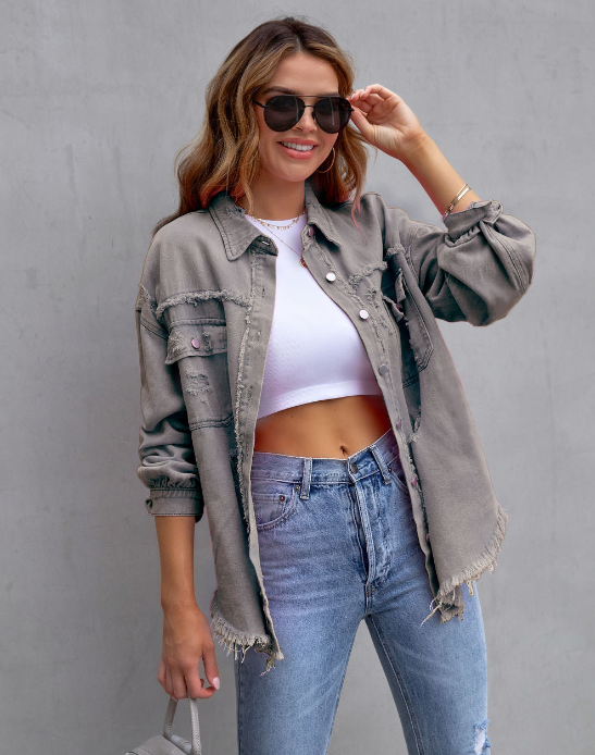 Ripped Denim Jacket Oversized Style