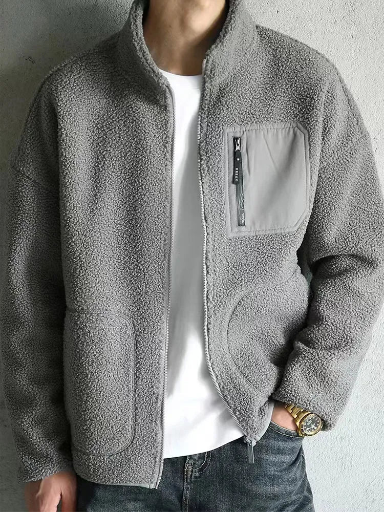 Men's Warm Zip Jacket with Many Pockets
