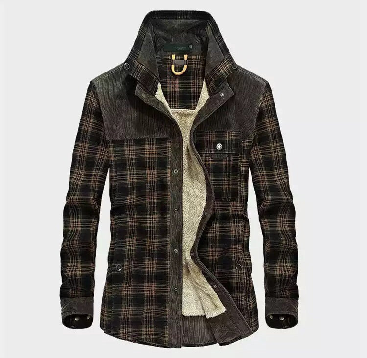 Men's Sherpa Jacket Plaid Pattern Warm Lined
