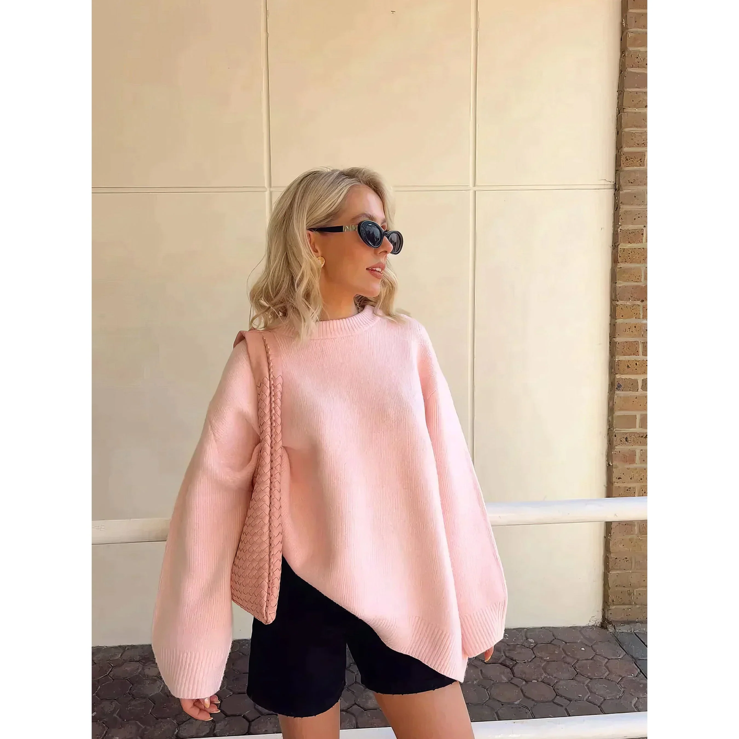 Women's Plus Size Long Sleeve Pink Sweater