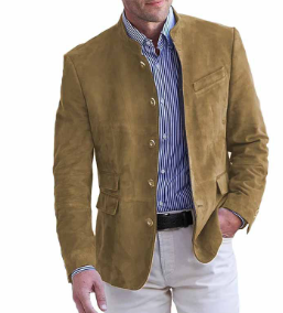 Men's Suede Blazer Slim Fit Mandarin Collar