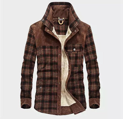 Men's Sherpa Jacket Plaid Pattern Warm Lined