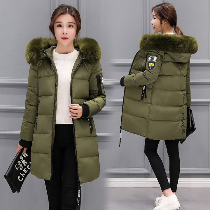 Elegant Women's High-Waisted Winter Coat with Fur Collar