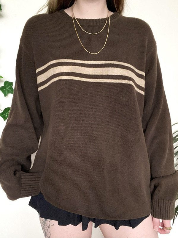 Stylische Oversized Pullover Frauen Großgröße Streifen - IdealeKleiden