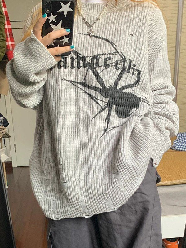 Punk Strickpullover Spider Print Trendy - IdealeKleiden