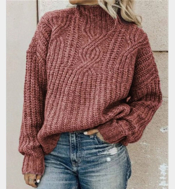 Women's Cable Knit Wool High Neck Sweater