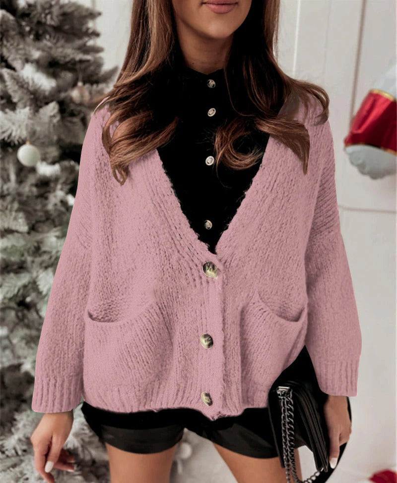 Oversized Cardigan with V-Neck and Buttons, Casual and Comfortable