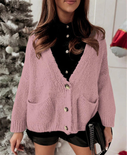 Oversized Cardigan with V-Neck and Buttons, Casual and Comfortable