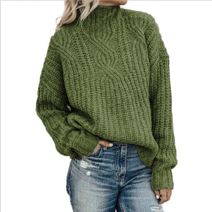 Women's Cable Knit Wool High Neck Sweater