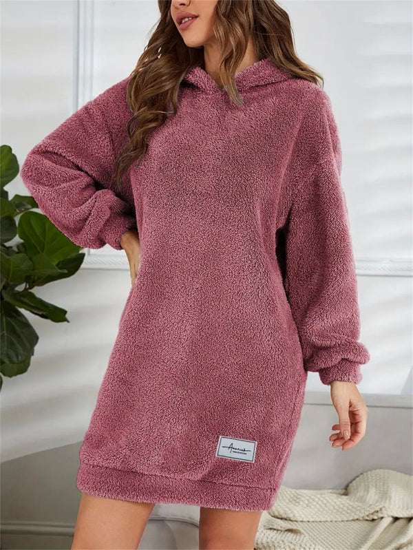 Oversized Teddy Hoodie Dress → Loose Teddy Dress Hoodie Oversize