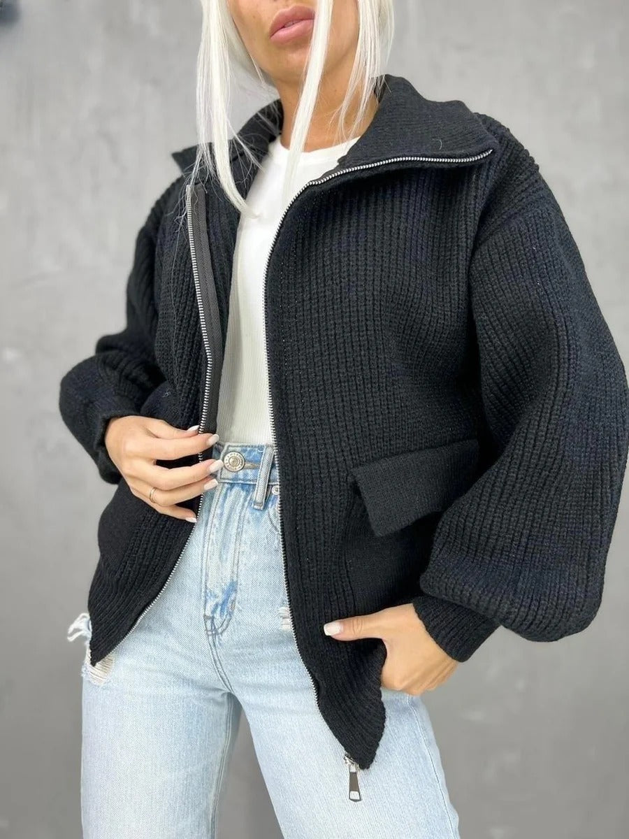 Cozy Cardigan Knitted Wool Ribbed Look