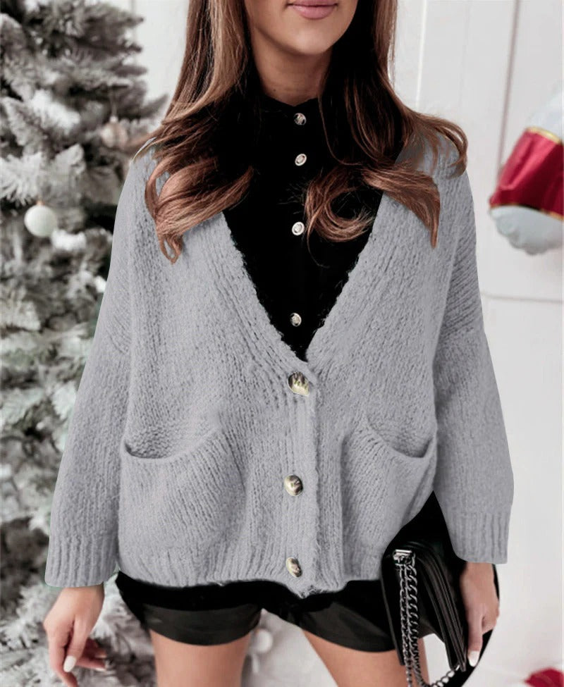 Oversized Cardigan with V-Neck and Buttons, Casual and Comfortable
