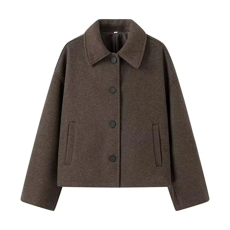 Frauen Jacke Oversized Wollstoff Einfaches Design - IdealeKleiden