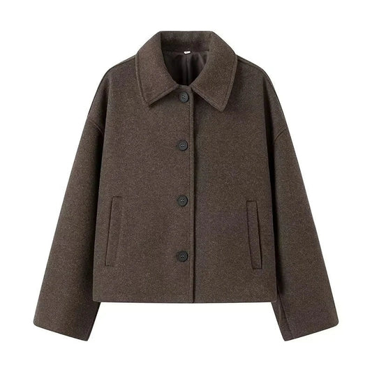 Frauen Jacke Oversized Wollstoff Einfaches Design - IdealeKleiden
