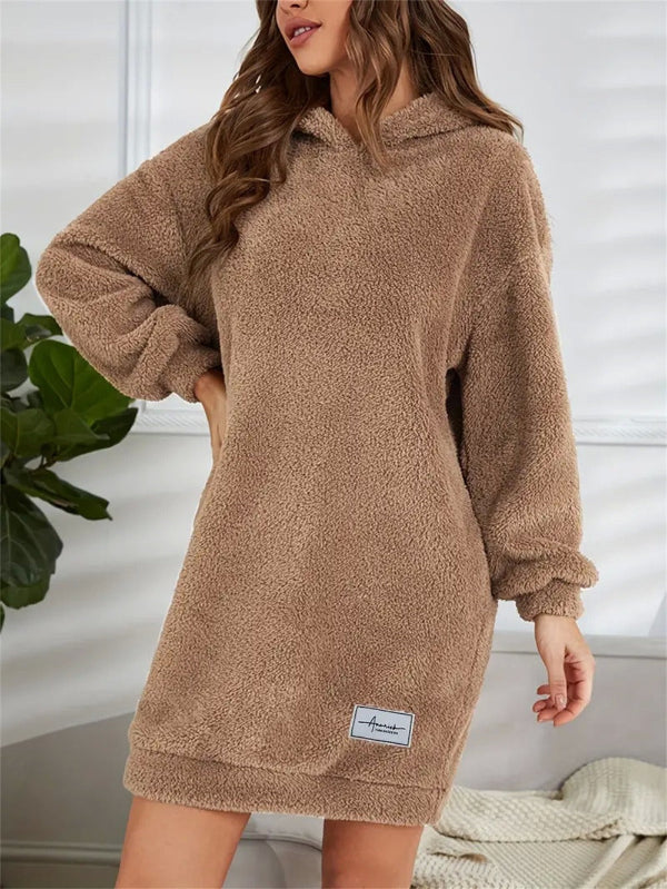 Oversized Teddy Hoodie Dress → Loose Teddy Dress Hoodie Oversize