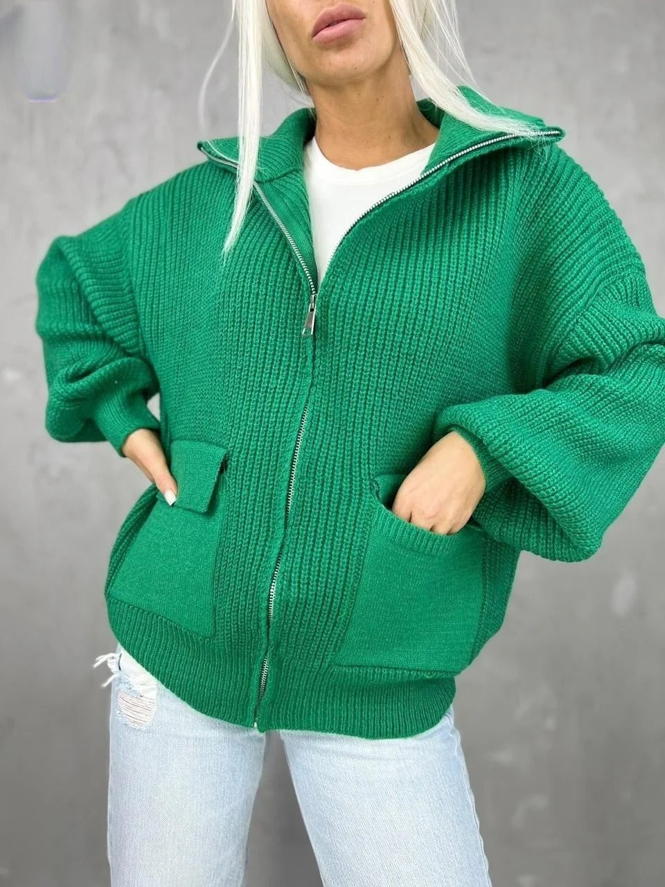 Cozy Cardigan Knitted Wool Ribbed Look
